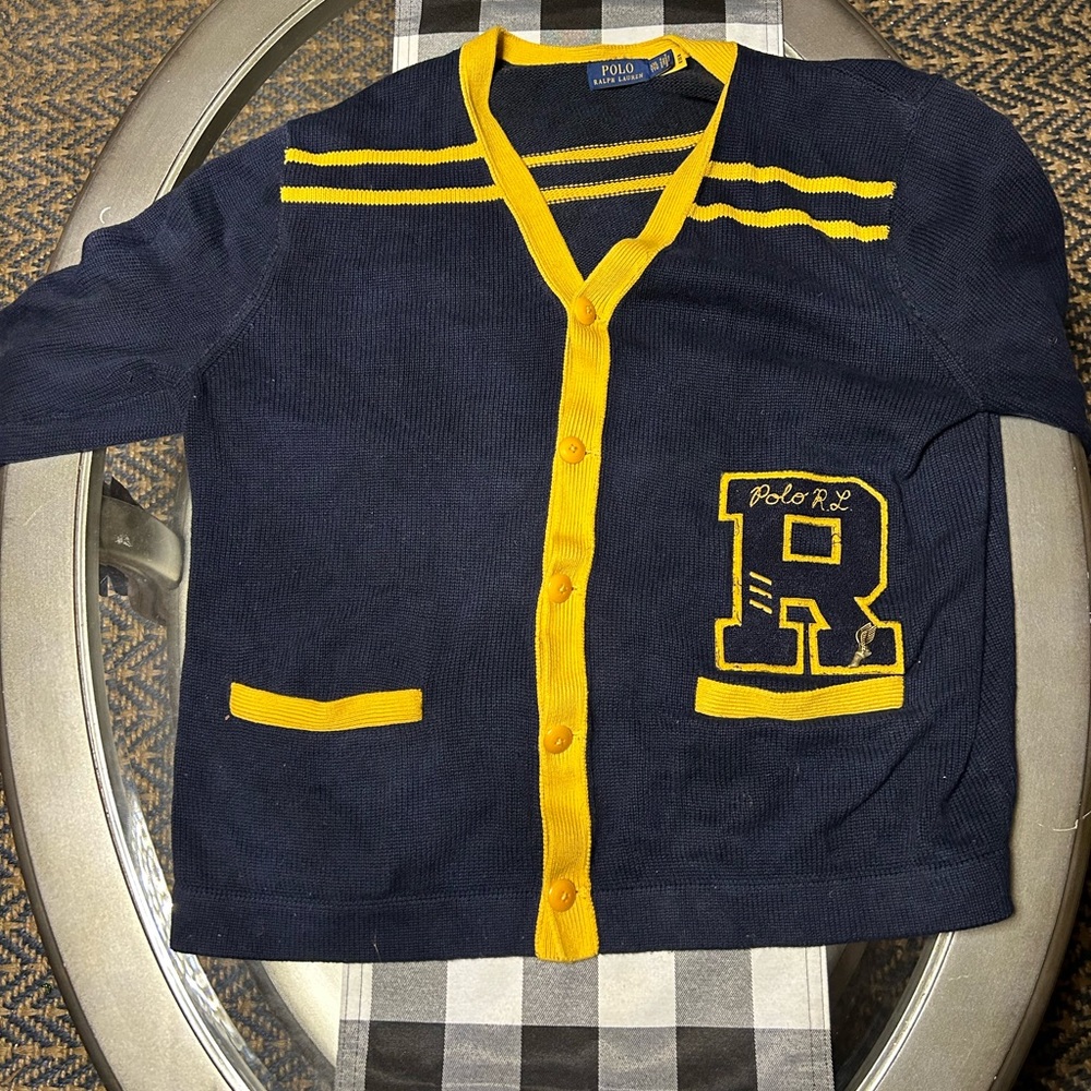 Polo by Ralph Lauren Navy and Yellow Men's Sweater